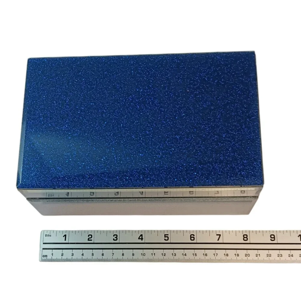 Blue Glitter Jewlery Box Sparkle Shimmer Hinged With Lid Rectangle Keepsake Box